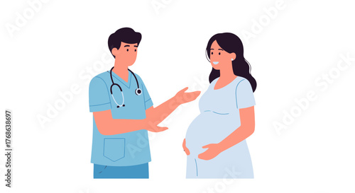 Medical Consultation: Expectant Mother Discussing Pregnancy And Health With Physician