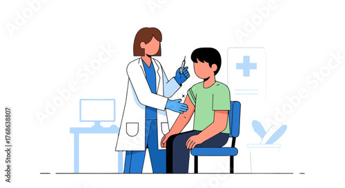 Medical Professional Providing Immunization Illustration Depicting Health and Wellness Procedure