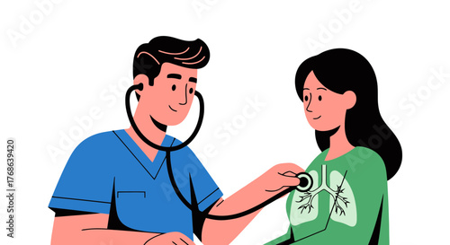 Medical Professional Auscultates and Examines Patient's Lungs for Respiratory Health Evaluation