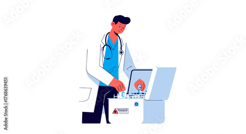 Medical Professional Carefully Organizes Scientific Supplies In A Secure Storage Container