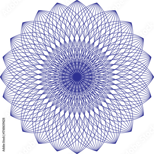 Intricate geometric floral pattern mandala design with blue and purple hues