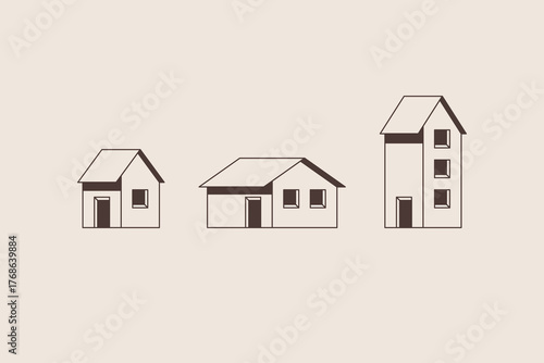 House Growth Stages – Small, Medium and Multi-Storey Buildings Vector Illustration