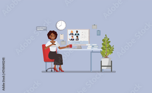 Remote Work Video Conference flat character vector illustration design.