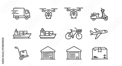 Delivery and logistics vector icons for web and app design transport