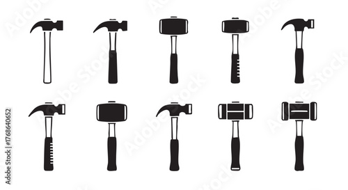 Different types of hammers isolated on white background icon set illustration