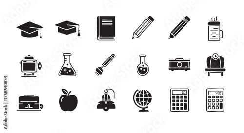 Education science and everyday life vector icons collection illustration