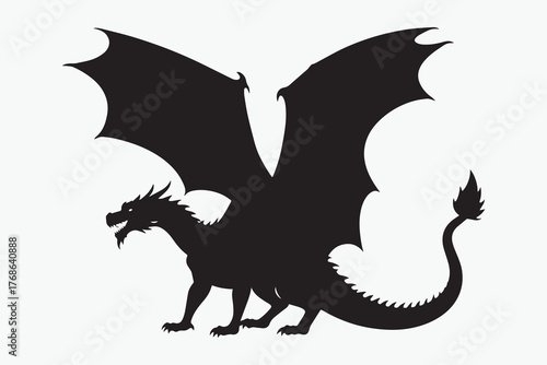 Black Dragon Silhouette on White Background