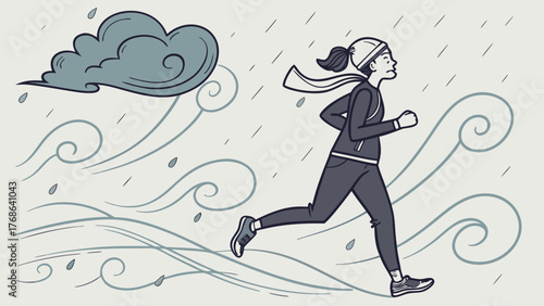 Runner in Storm — Keep Going Despite Challenges Motivational Vector
