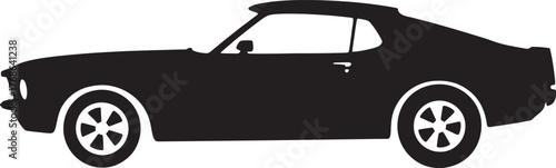 Classic muscle car black silhouette. Vintage automobile profile. Old powerful vehicle illustration