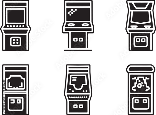 Arcade game cabinets set for gaming entertainment and recreational activities