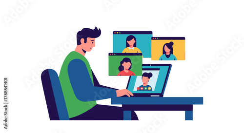Online Meeting Communication Via Laptop Depicting Modern Remote Work Dynamics