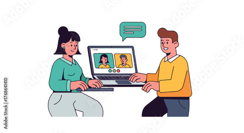 Online Meeting Communication with Two Colleagues Collaborating, Remote Work Discussion Presentation