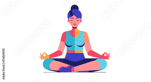Meditative Woman In Lotus Position Relaxing Against Black Backdrop Illustration