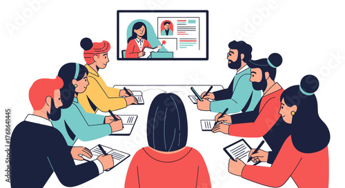 Online Meeting Conference Illustrative Depiction:  Collaboration And Telecommunication