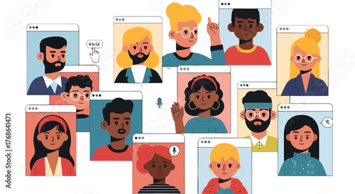 Online Meeting Illustration Focusing On Communication Amongst Diverse People