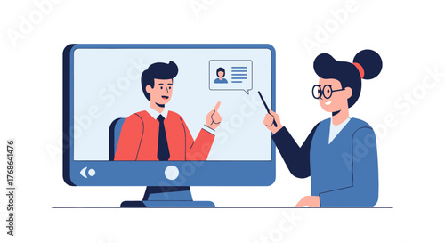 Online Meeting Illustrative Representation of Teamwork And Modern Business Collaboration