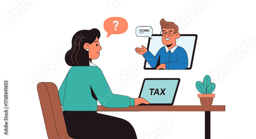 Online Tax Consultation With Expert Illustration Depicting Financial Guidance and Advice