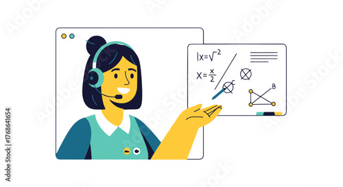 Online Tutor Teaching Mathematics Equations, Simple Graphics Using Whiteboard and Hand Gestures