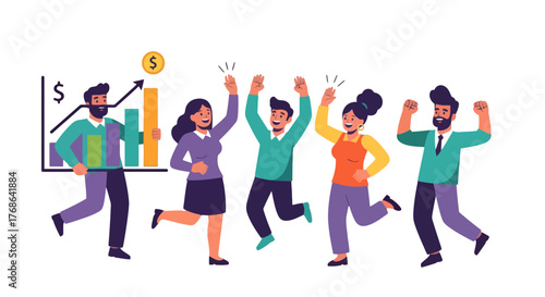 People Celebrating Financial Progress and Achievement in Business with Optimism