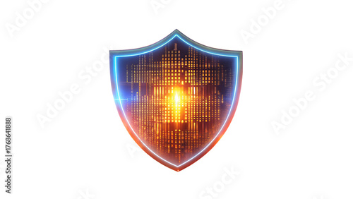 Digital data protection shield isolated on transparent background for security and privacy concept
