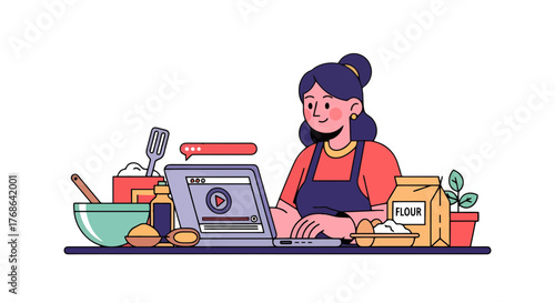 Online Cooking Class: Baking Demonstration and Food Preparation on a Laptop Tutorial