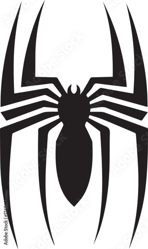 spider silhouette style minimal vector art icon illustration on a white background.
