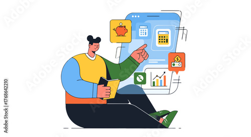 Online Financial Planning And Education Through Mobile Devices With Modern Illustration