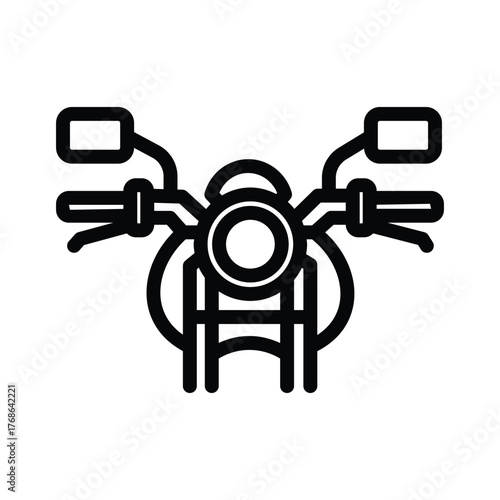 Motorcycle front view line icon, outline illustration showing motorbike headlight, handlebar, and mirrors from front perspective