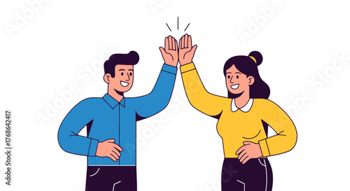People Giving High Five Celebrating Success and Teamwork Joyfully Illustrating Happiness