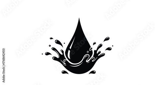 A simple black and white illustration of a splashing water droplet