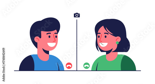 Online Meeting Communication Depicting Two Individuals in a Digital Video Conference Call