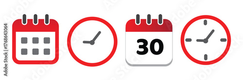 Date Calendar, Clock, and Event Icon Set  Vector