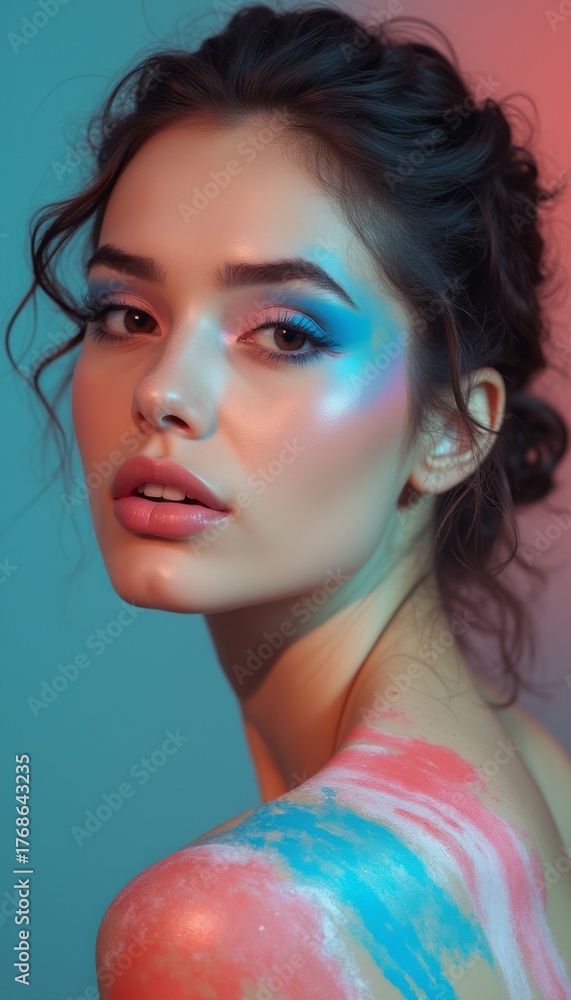 Obraz premium Stunning woman with artistic makeup and colorful body paint