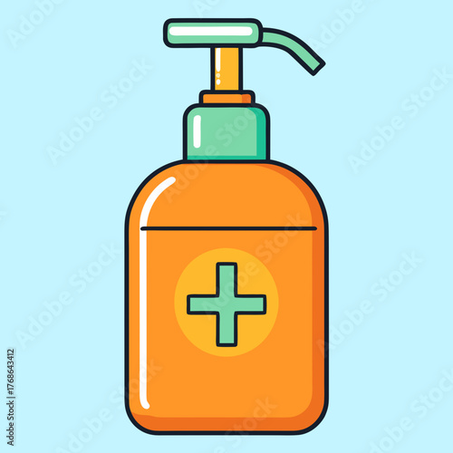 Illustration of a hand sanitizer bottle in pastel colors