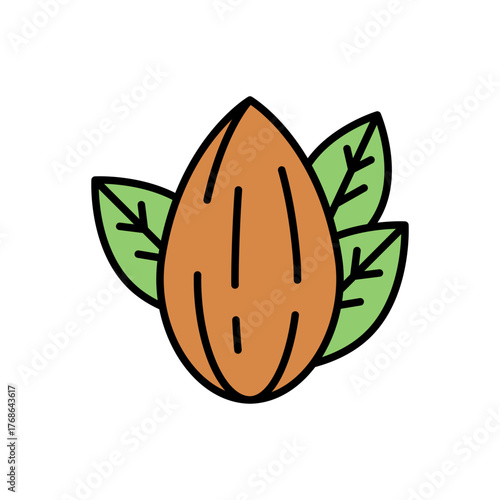 Almond with Green Leaves Icon Vector Illustration