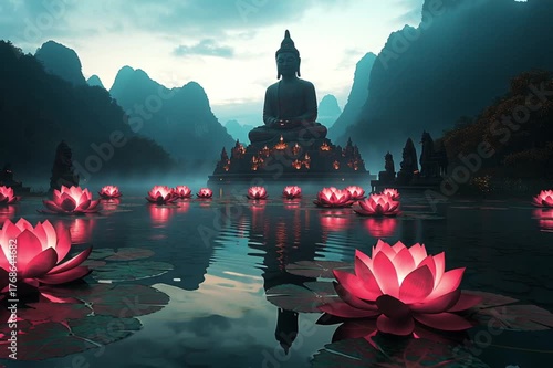 buddha statue, AI generated video