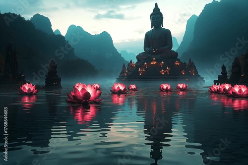 buddha statue, AI generated video