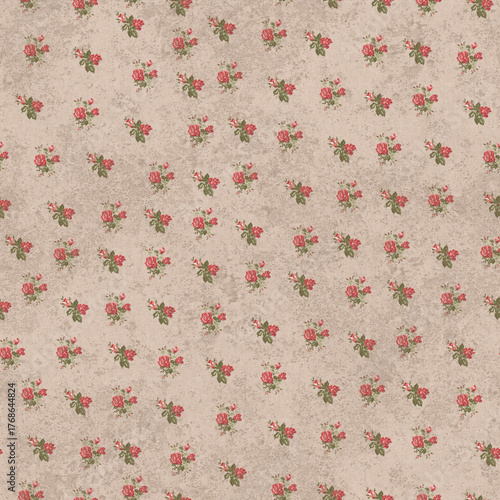 Seamless linen wallpaper texture with retro roses pattern in 4K resolution