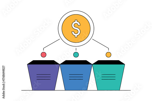 Illustration of money distribution, with three buckets