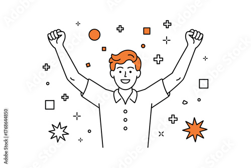 Illustration of a man celebrating, with confetti around him
