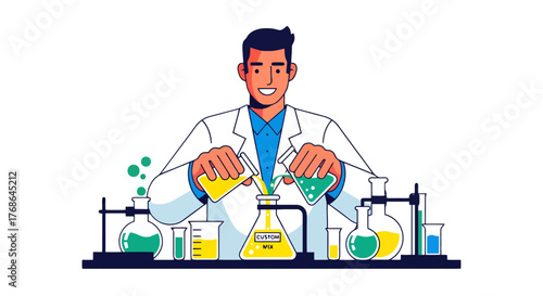Scientist Mixing Chemicals: Creation and Experimentation, Science Illustration and Lab Research
