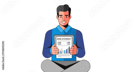 Positive Businessman Displays Bank Statement Figures And Financial Analytics Happily