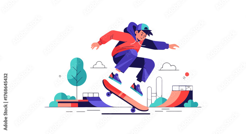 Obraz premium Skateboarder Performing A Mid-Air Trick With A Cool Outfit Against A Black Background