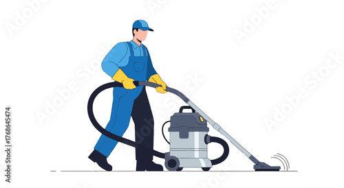 Professional Worker Cleaning Using a Vacuum, Maintaining Hygiene and Immaculate Spaces