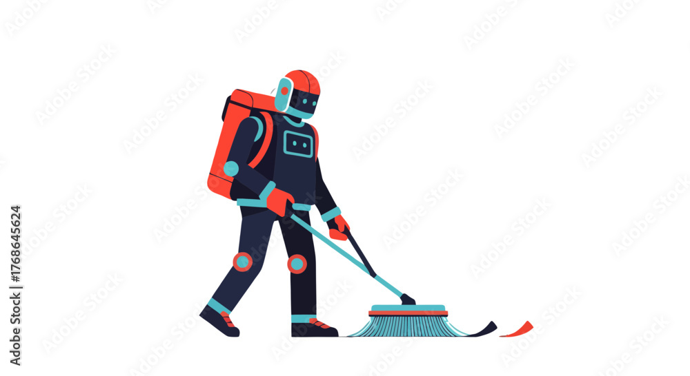 Fototapeta premium Robot Cleaner in Space, Concept Illustration Against Black Backdrop Artistically Depicted