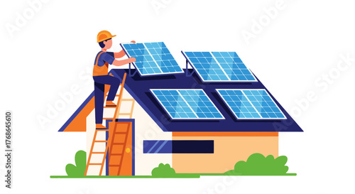 Solar Panel Installation: A Technician Working on a Rooftop's Clean Energy System