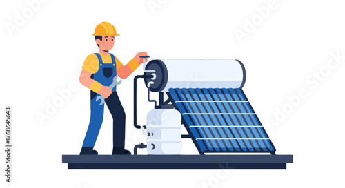 Solar Panel Technician Repairing Renewable Energy System for Efficient Electricity Production
