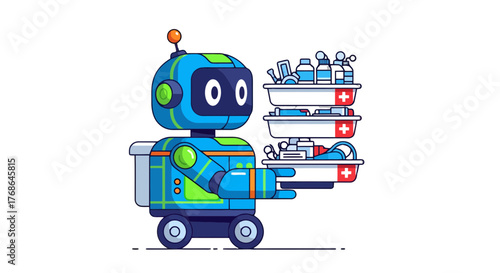 Robotic Healthcare Assistant Delivering Medical Supplies, Ensuring Efficient Assistance in Hospitals