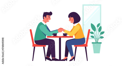 Romantic Couple Holding Hands At A Table, Celebrating A Special Moment Together