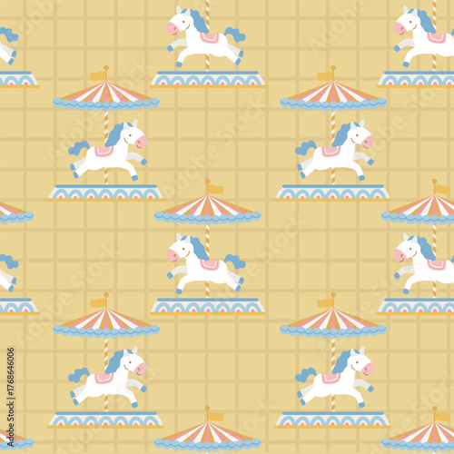 Seamless pattern with carousel horses.